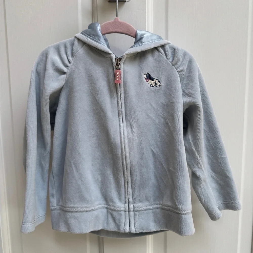 Gymboree 3T Girls Blue Velour Zip-Up Hoodie Sweatshirt Casual Blood Hound Dog